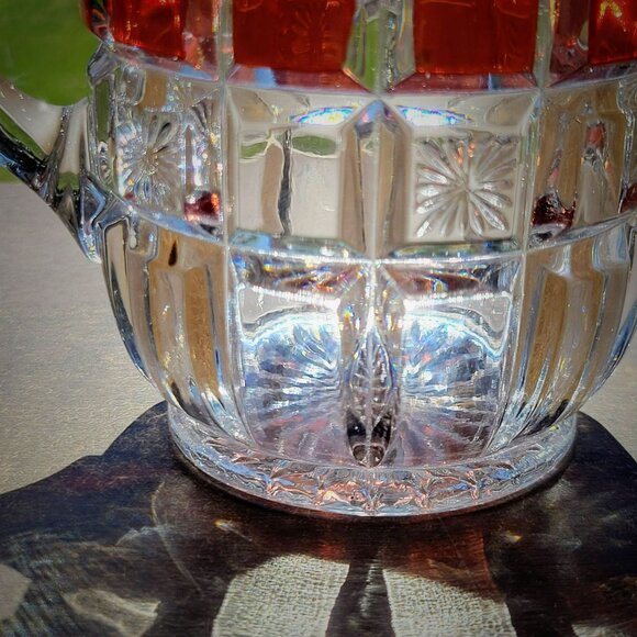 Antique EAPG Glass Creamer Tarentum Glass Block & Star Ruby Stained c.1910 USA - Picture 4 of 10